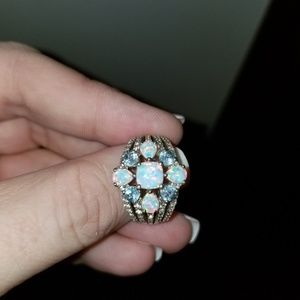 Sterling silver opal and light blue ring